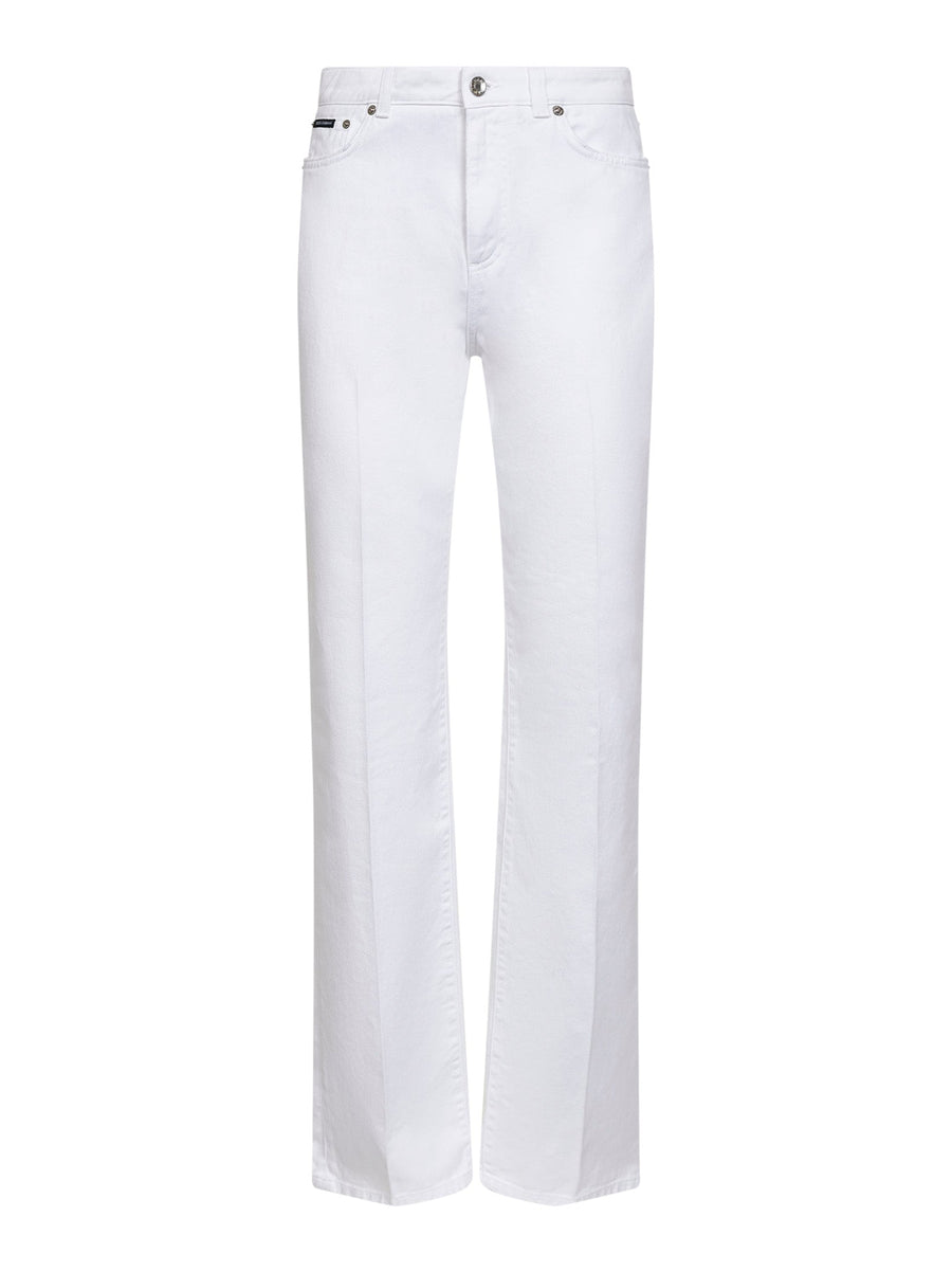 White Cotton Denim Flared Jeans