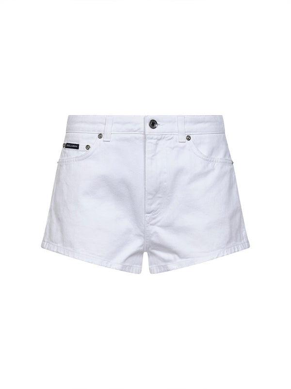 White Cotton Denim Shorts