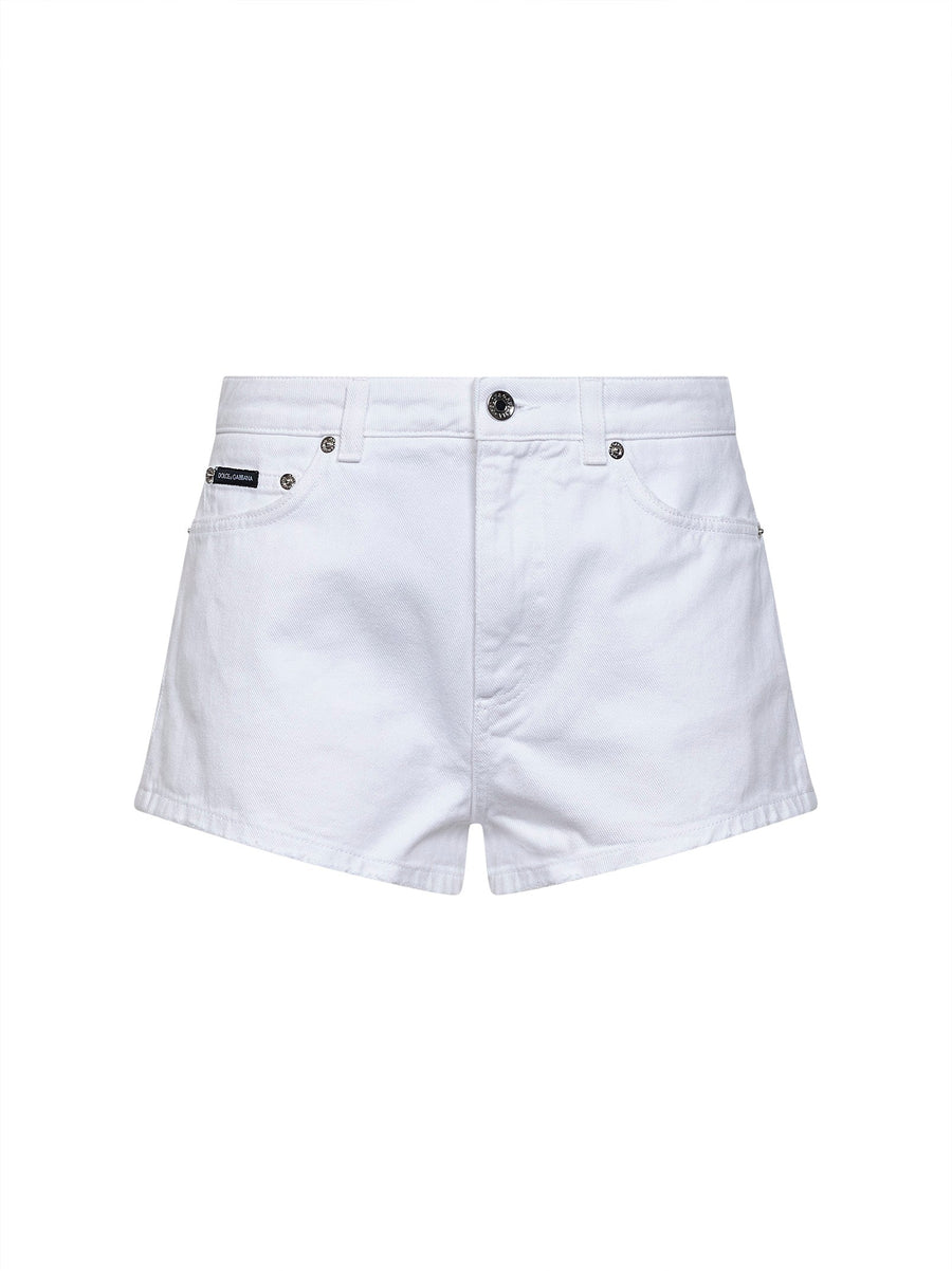 White Cotton Denim Shorts
