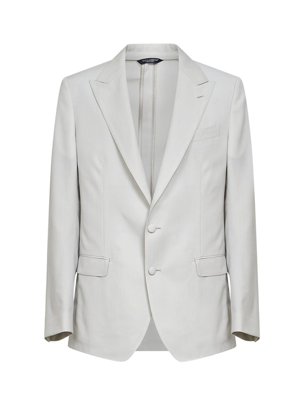 Blazer Single-Breasted Wool Poplin Beige Virgin Jacket