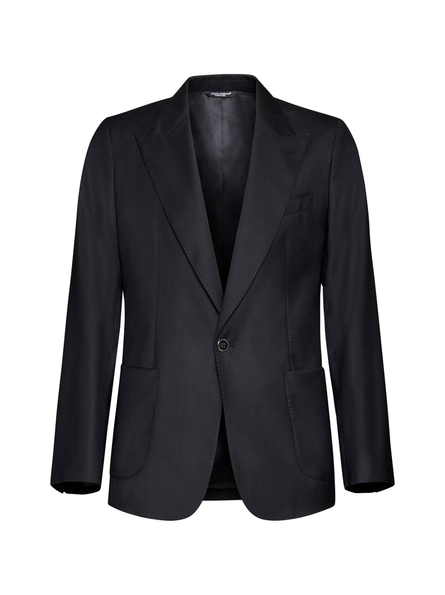 Black Wool And Silk Single-Breasted Blazer Jacket