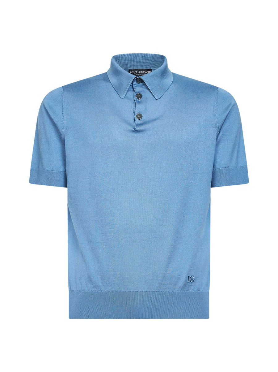 Light Blue Silk Knit Polo Shirt