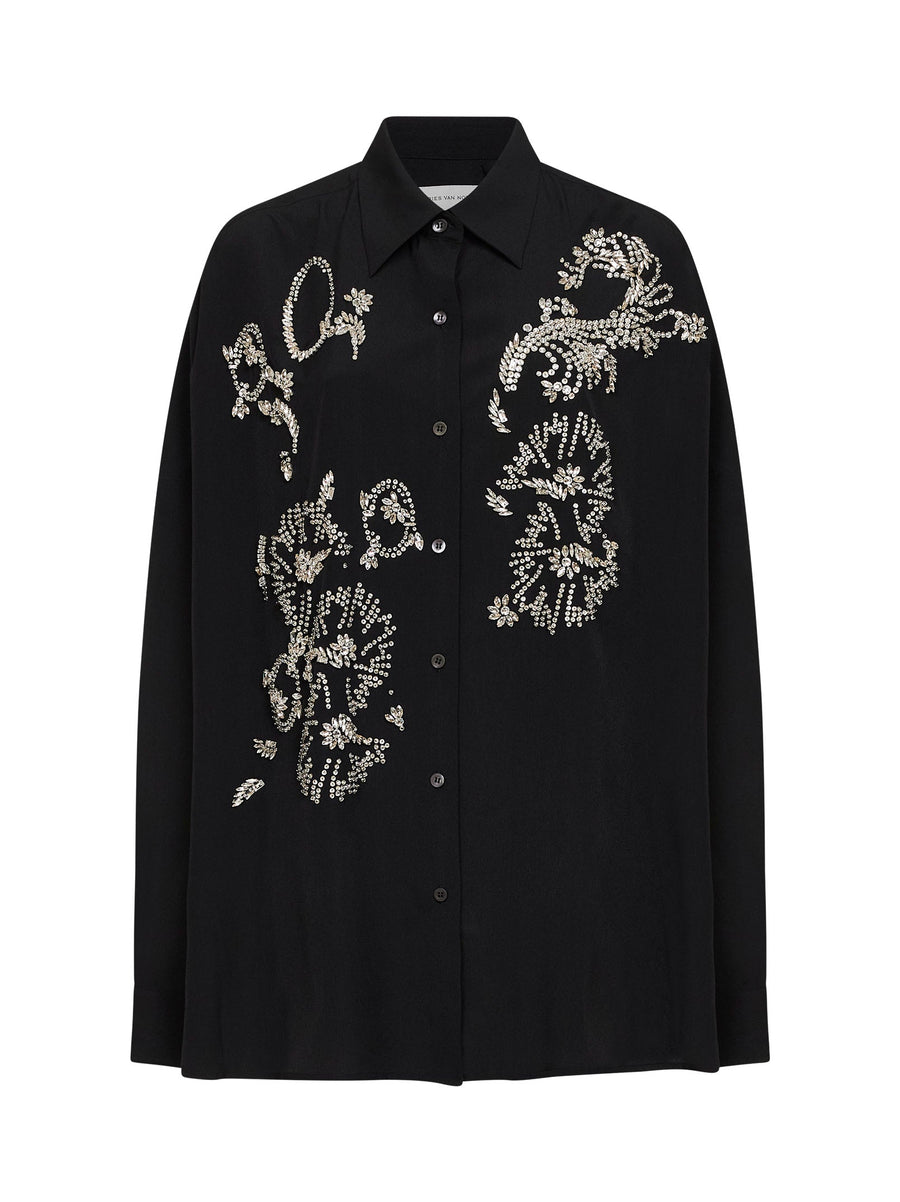 Shirt Cocoon Embroidered Black Polyester