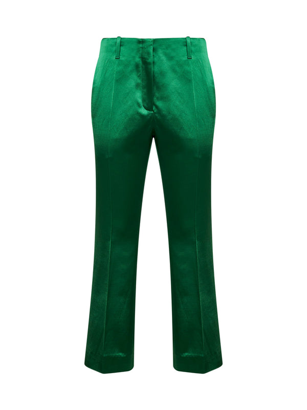 Trousers Satin Bootcut Green Cotton