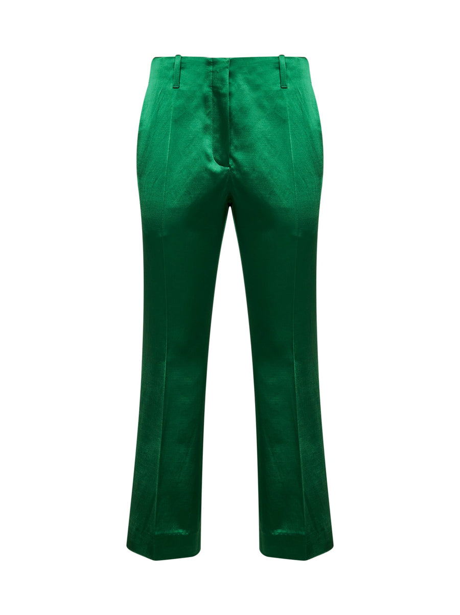 Trousers Satin Bootcut Green Cotton
