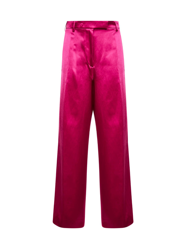 Trousers Wide-Leg Satin Fuchsia Cotton