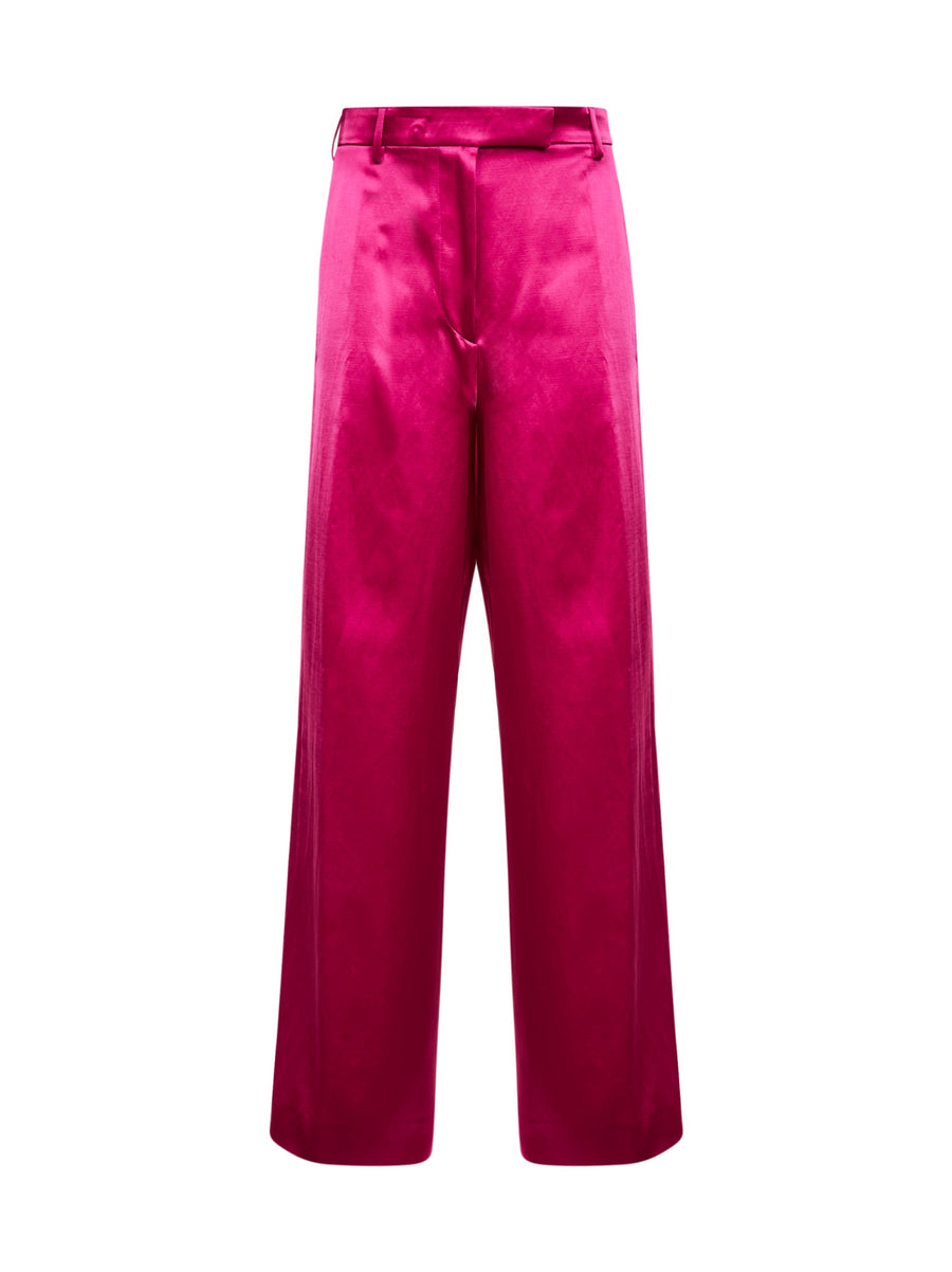 Trousers Wide-Leg Satin Fuchsia Cotton