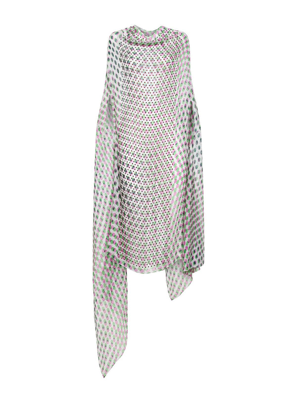Cape-Style Dress Ecru Silk Multicolour