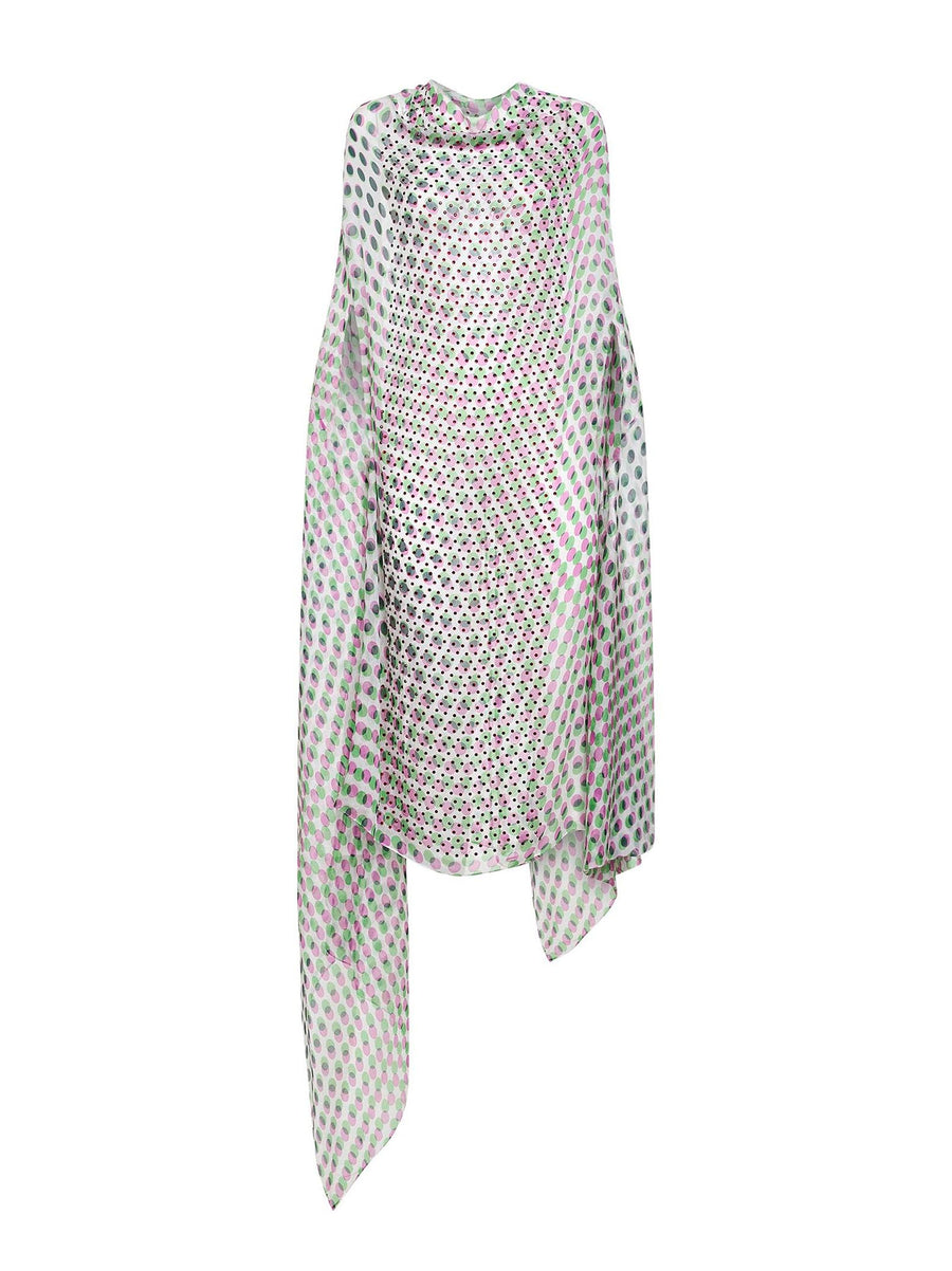 Cape-Style Dress Ecru Silk Multicolour