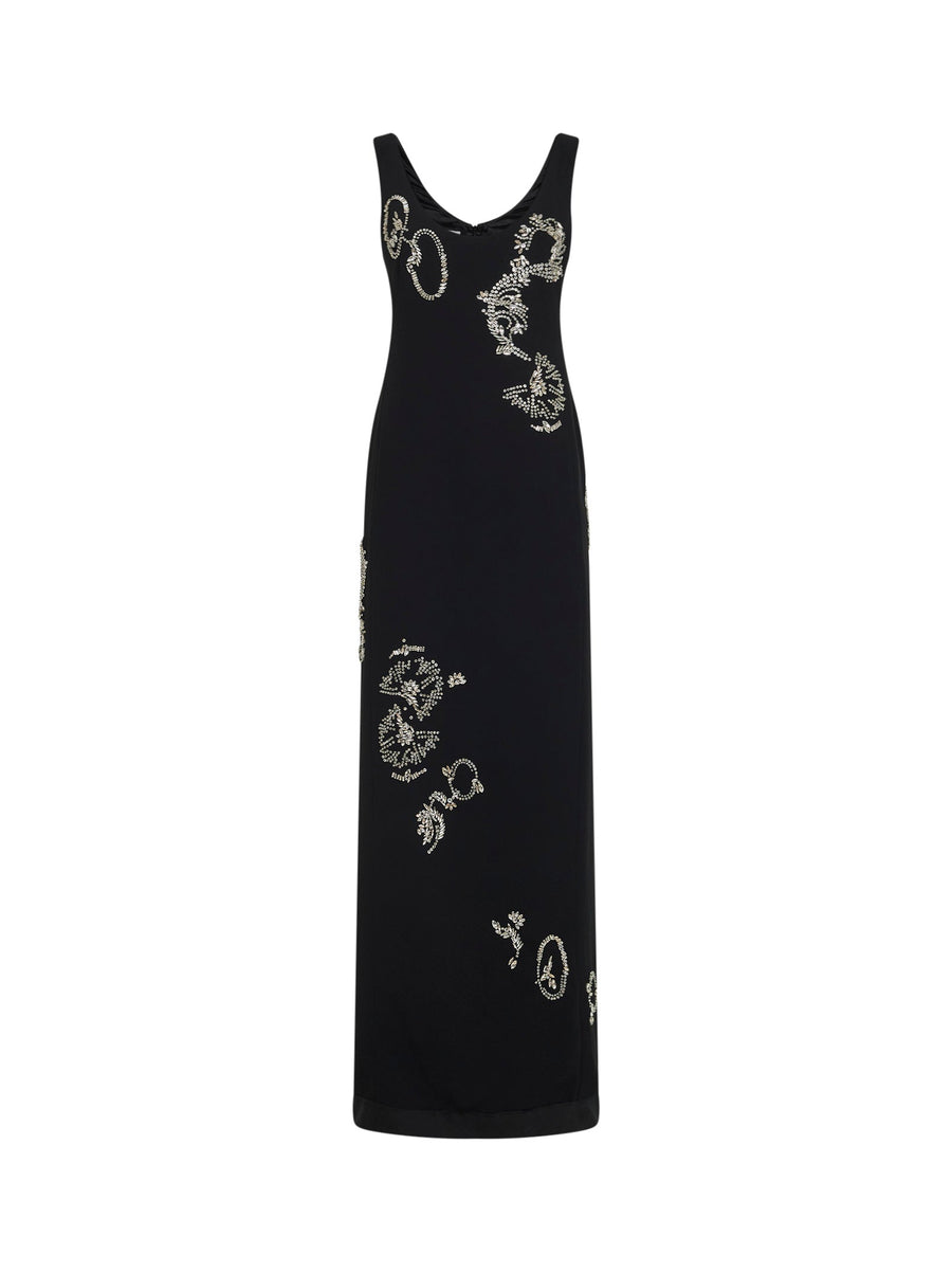Dress Long Crepe Black Polyester