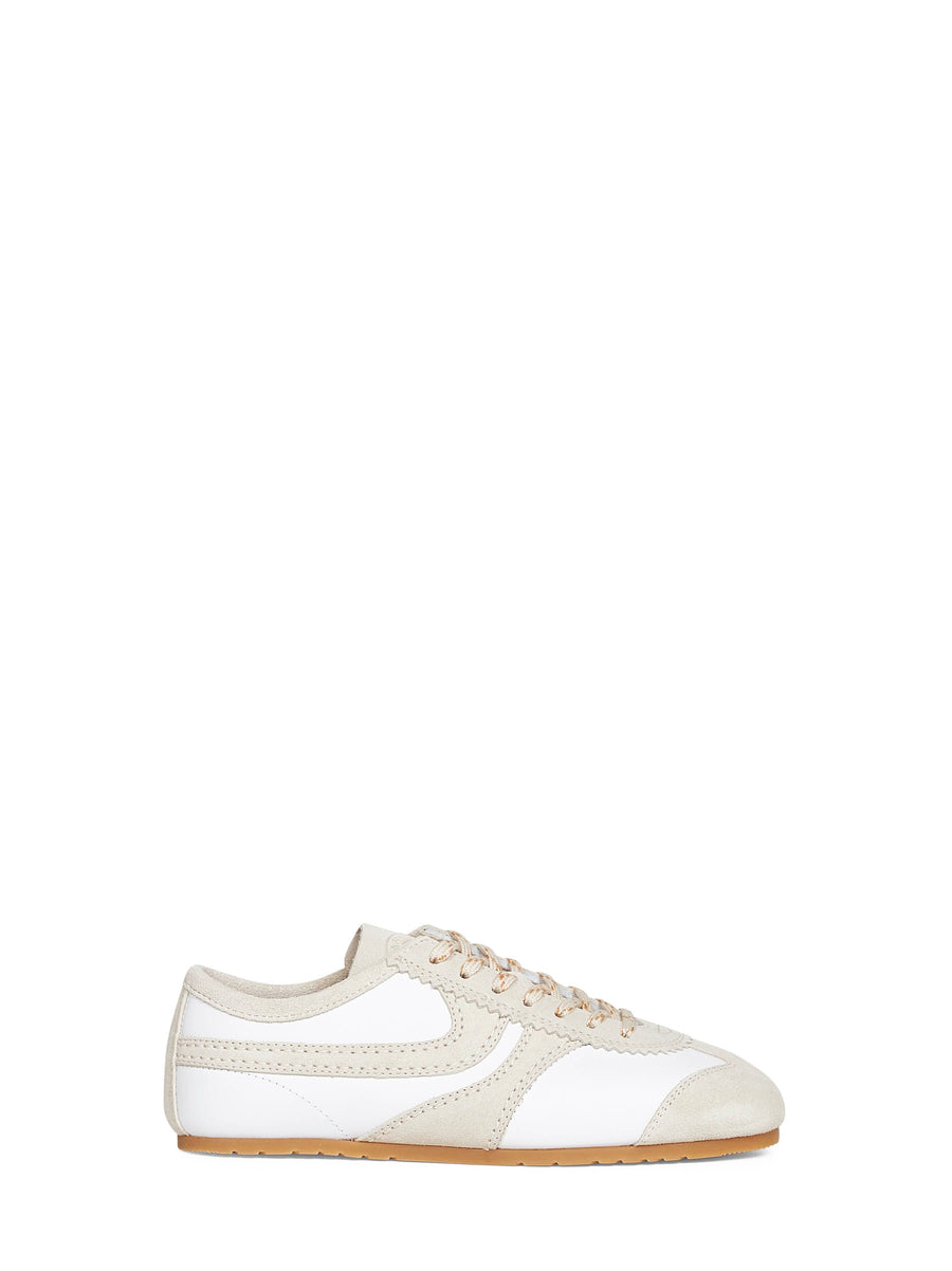 Sneakers White Nappa Leather With Suede Details Calf Trainers