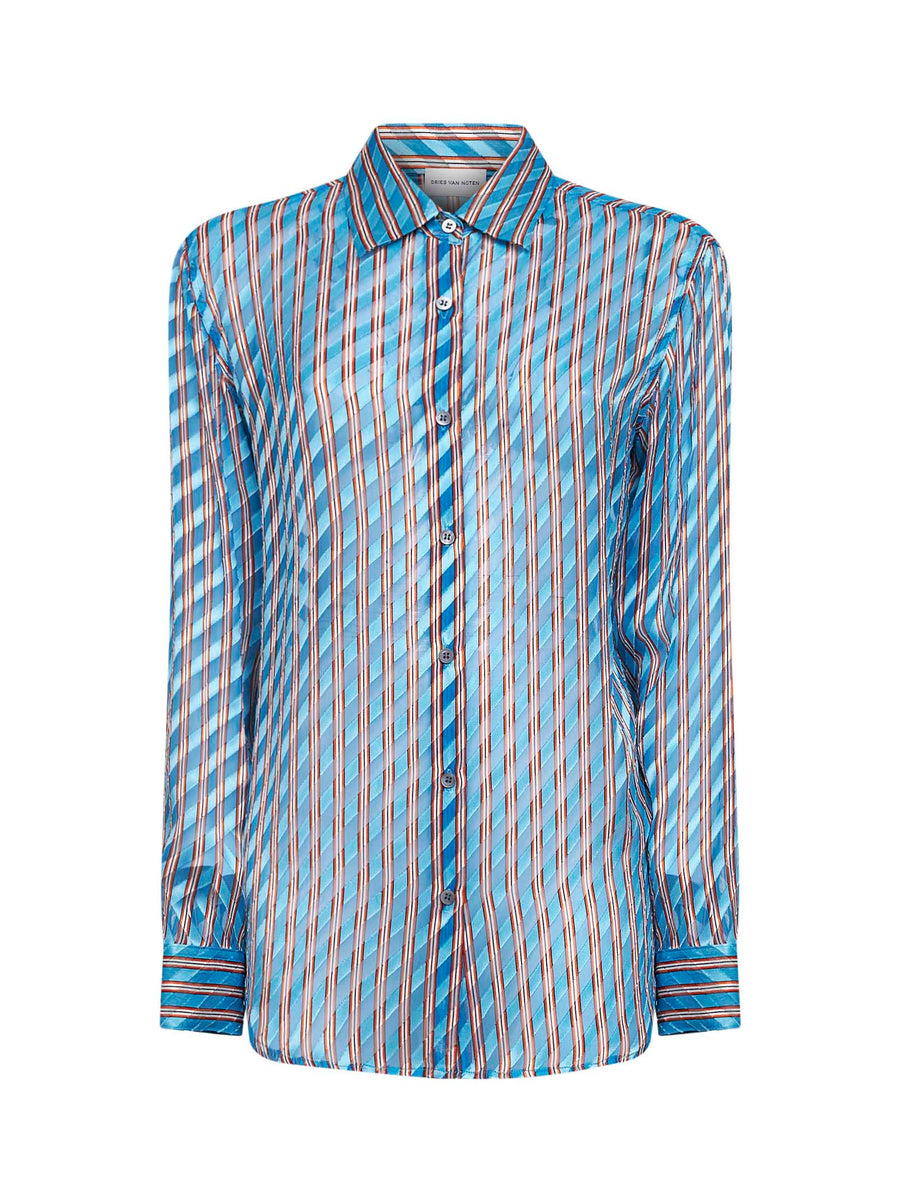 Shirt Light Blue Striped Viscose And Silk
