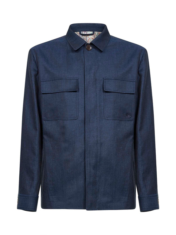 Shirt Jacket Blue Wool-Linen Wool / Linen