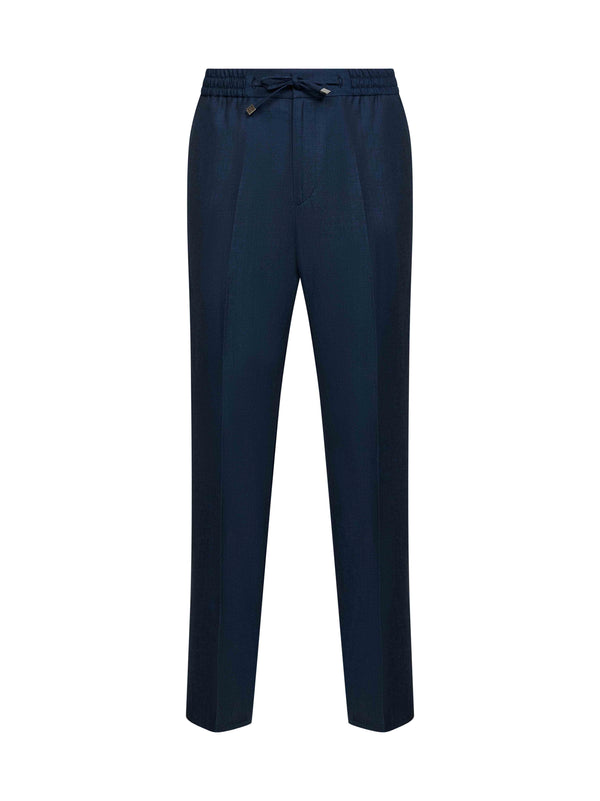 Blue Wool And Linen Jogger Trousers
