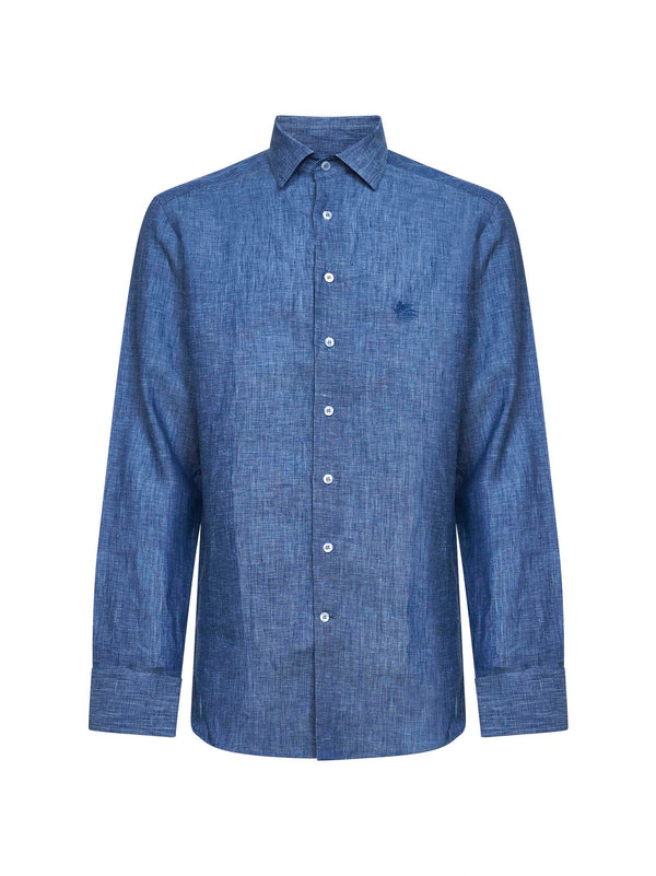 Light Blue Linen Shirt With Embroidery