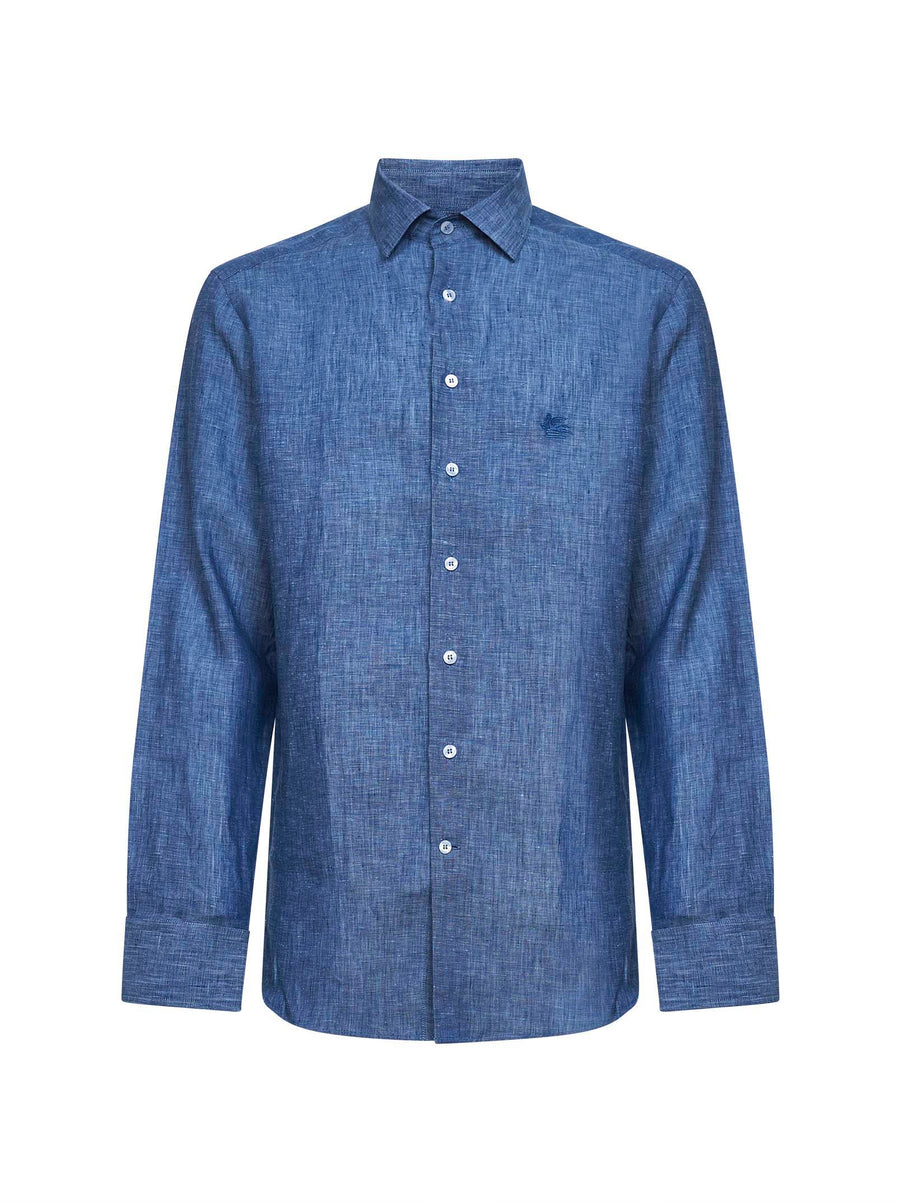 Light Blue Linen Shirt With Embroidery