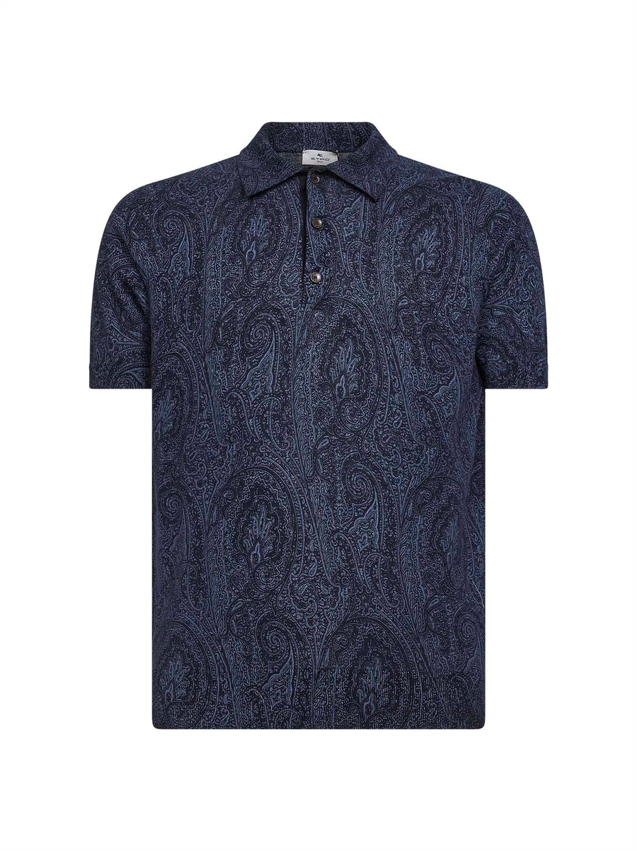 Polo Shirt Blue Paisley Pattern Cotton