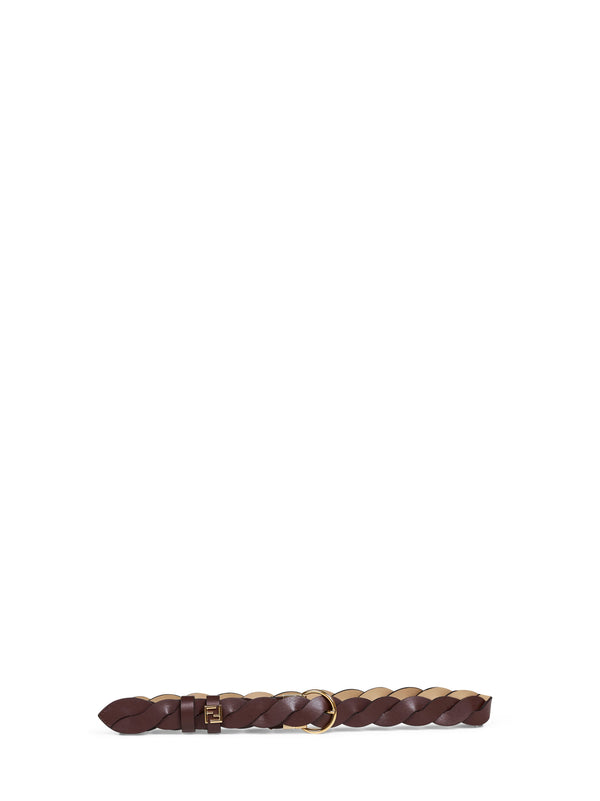 Belt Ff Woven Reversible Mahogany-Cappuccino Brown Calf Leather