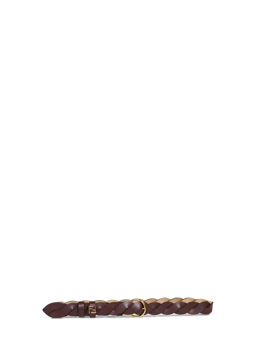 Belt Ff Woven Reversible Mahogany-Cappuccino Brown Calf Leather