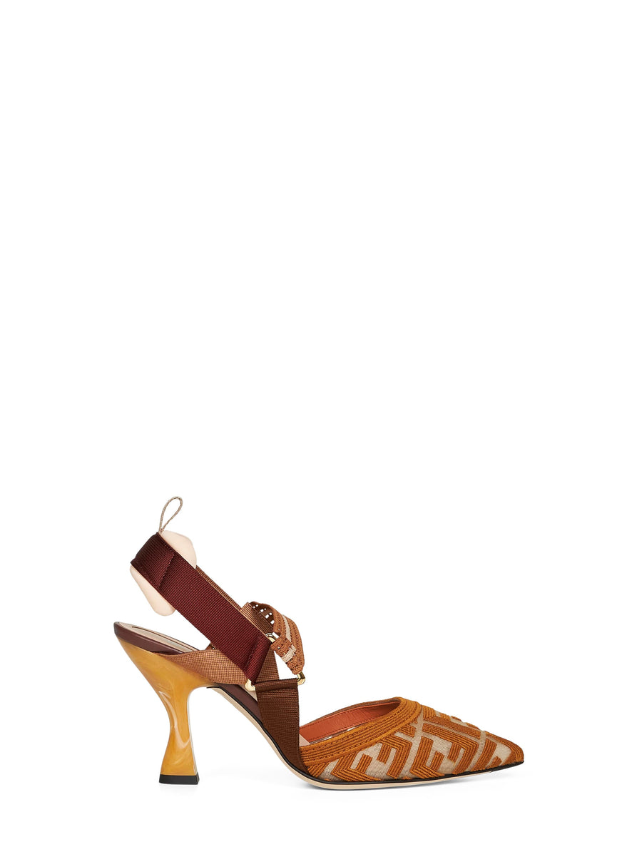 Brown Ff Fabric Colibrì Slingback Pumps Synthetic - Polyamide