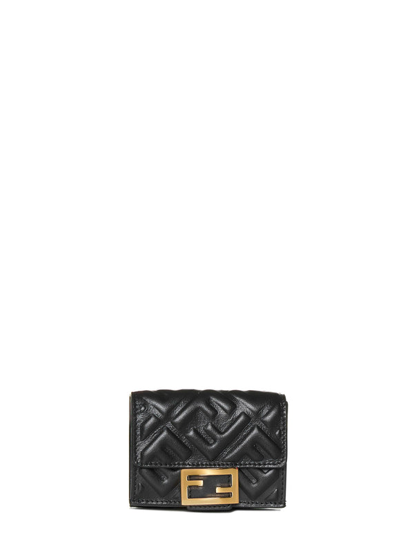 Micro Trifold Wallet Ff Leather Black Lamb Skin & Purses