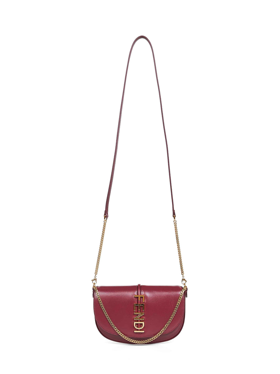 Burgundy Fendigraphy Wallet On Chain Calf Leather Bag