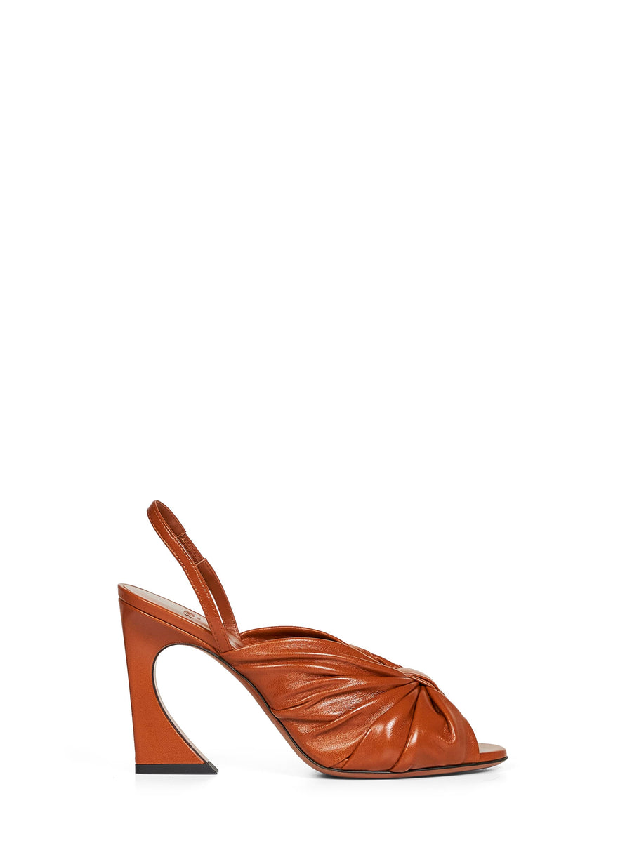 Slingback Sandals Arco Tan Nappa Leather Brown Lambskin