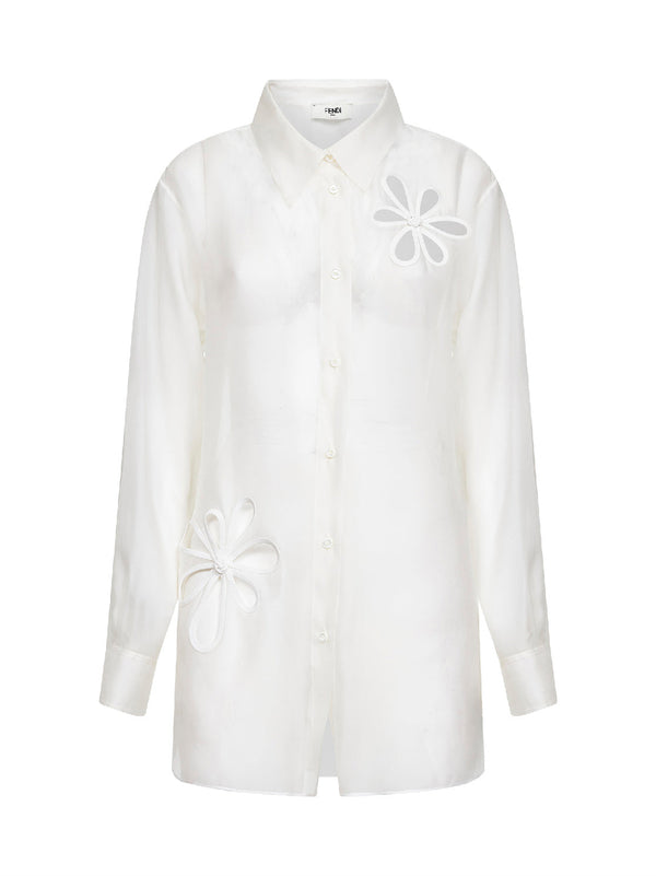 Shirt With Ajour Organza Motif White Cupro
