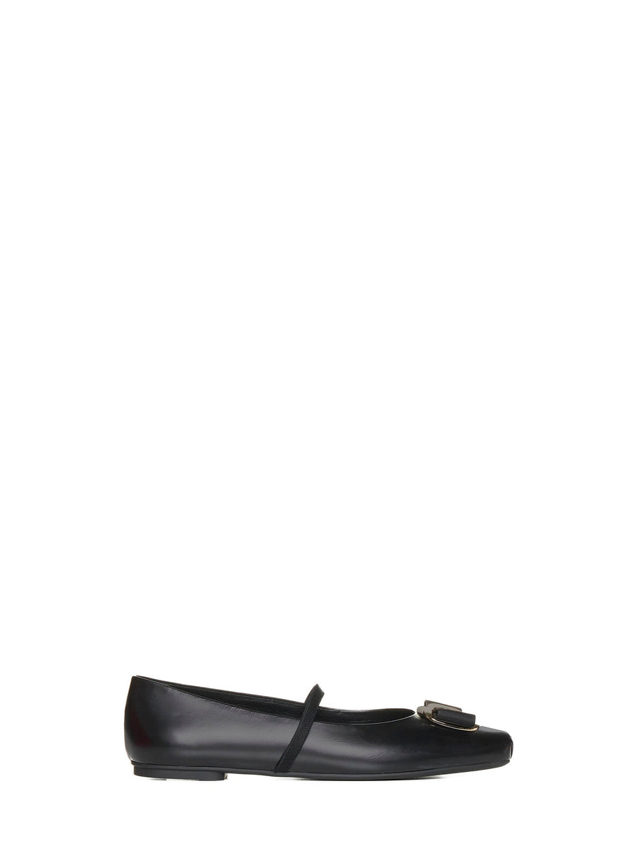 Vara Bow Ballet Flats Black Lamb Skin Ballerina Shoes