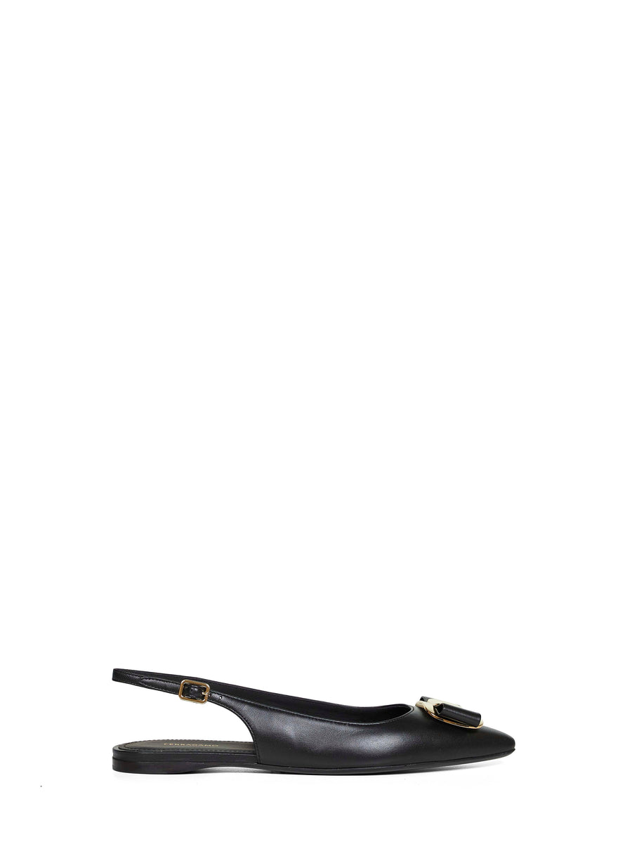 Black Flat Slingbacks With Vara Plate Lambskin Pumps