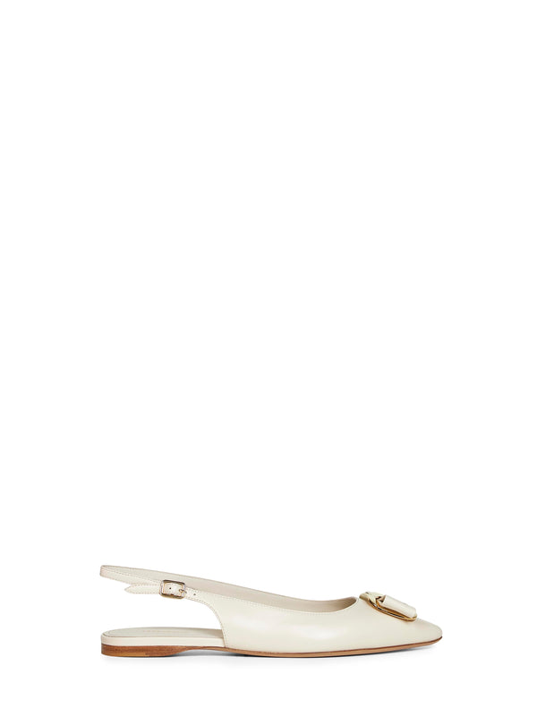 Mascarpone Flat Slingbacks With Vara Plate Ivory Furs & Skins - Lamb Skin Pumps