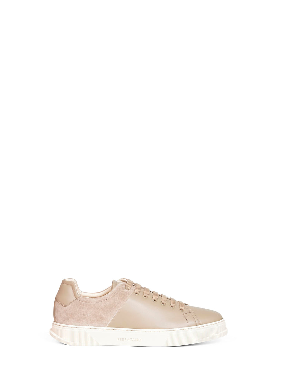 Leather And Suede Low-Top Sneakers Beige Calf (bos Taurus) Trainers