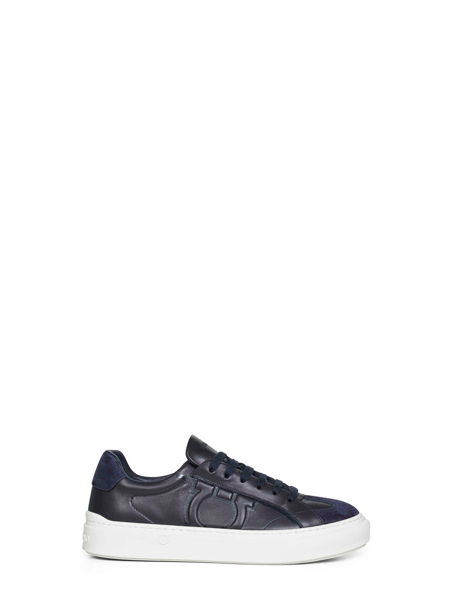 Sneakers Gancini Navy Blue Leather Calf (bos Taurus) Trainers