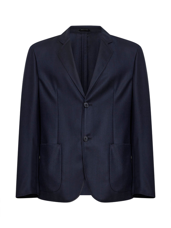 Jacket Chevron Blue Wool-Cashmere Virgin Wool