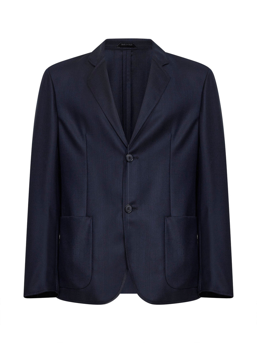 Jacket Chevron Blue Wool-Cashmere Virgin Wool