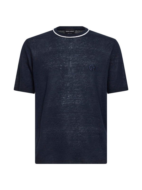Crewneck Sweater Navy Linen-Silk Blue