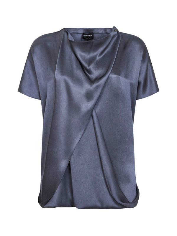 Silk Satin Blouse Light Blue Shirt