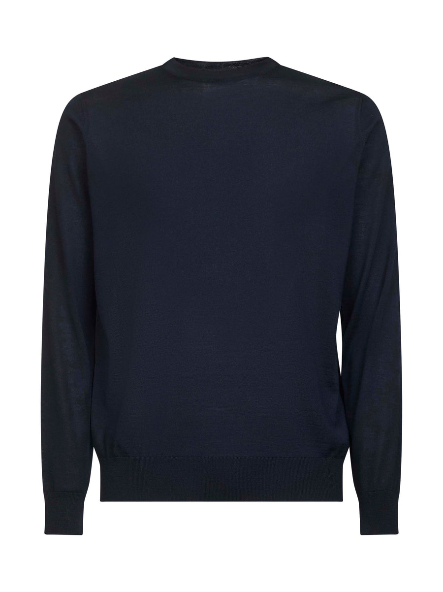 Virgin Wool Knit Crewneck Sweater Blue