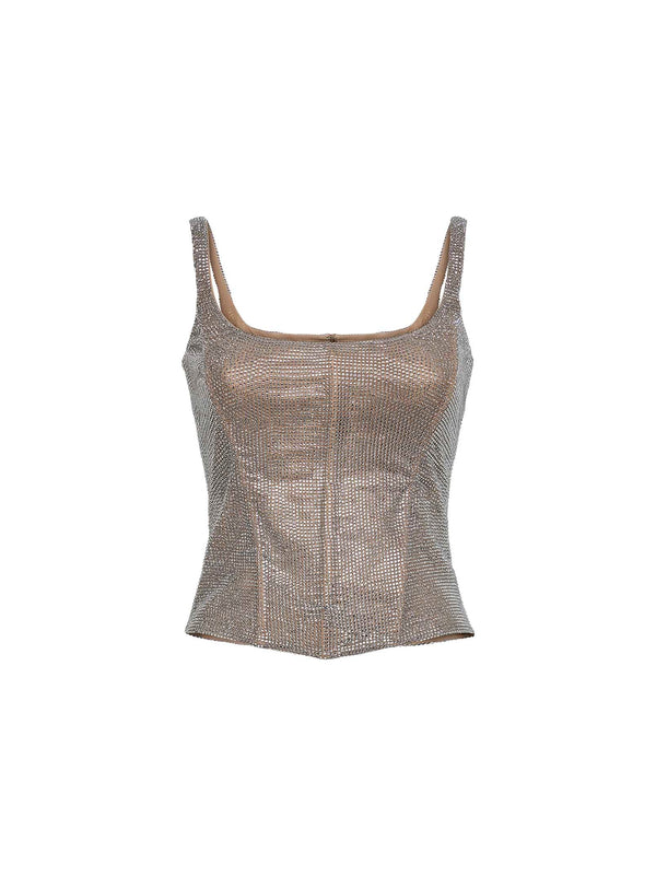 Silver Crystal Bustier Top Polyamide Tops