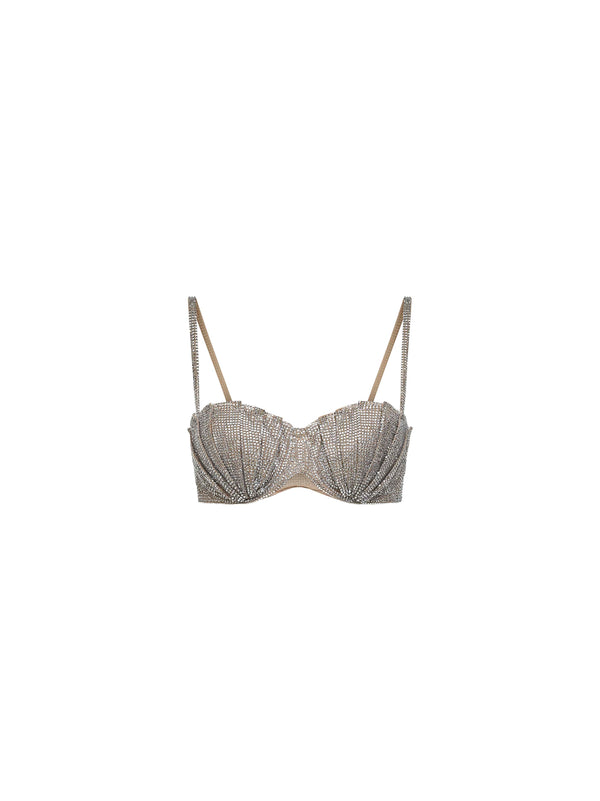 Silver Crystal Balconette Bra Polyamide Tops