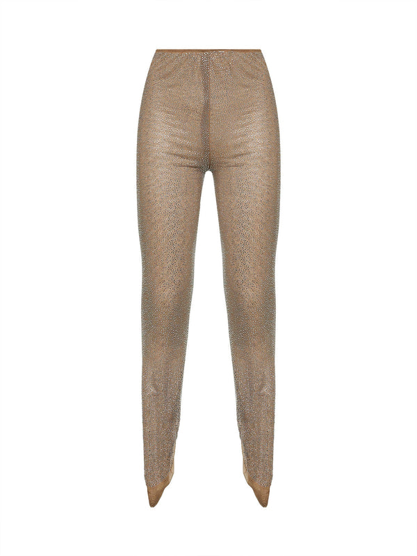 Leggings Crystal-Embellished Beige Polyamide Trousers