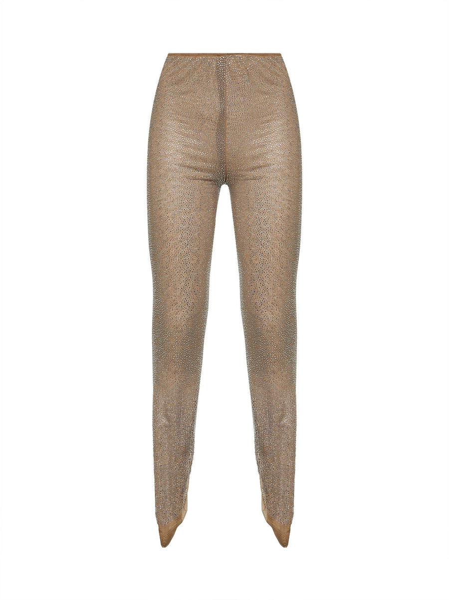 Leggings Crystal-Embellished Beige Polyamide Trousers