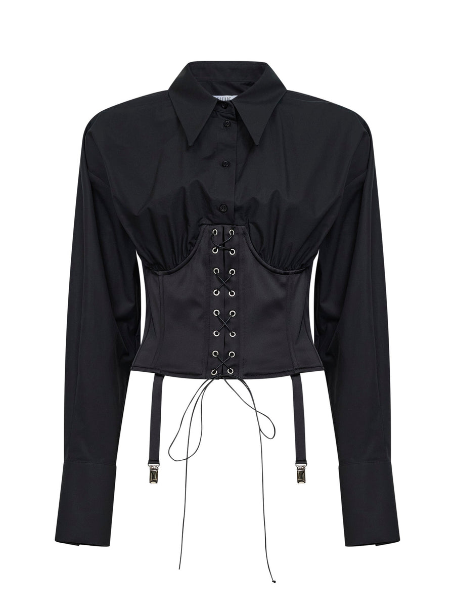 Shirt Cotton Poplin Bustier Black