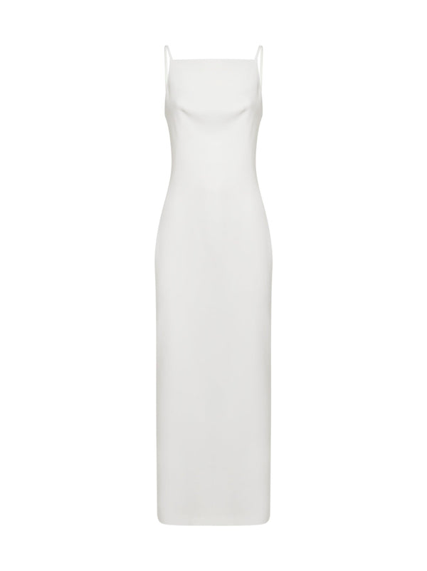 Ivory Crepe Cady Long Dress With Slit Viscose