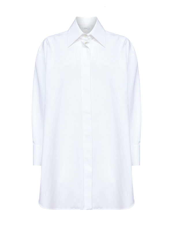 White Poplin Asymmetric Shirt Cotton