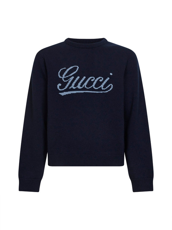 Dark Blue Wool Intarsia Sweater