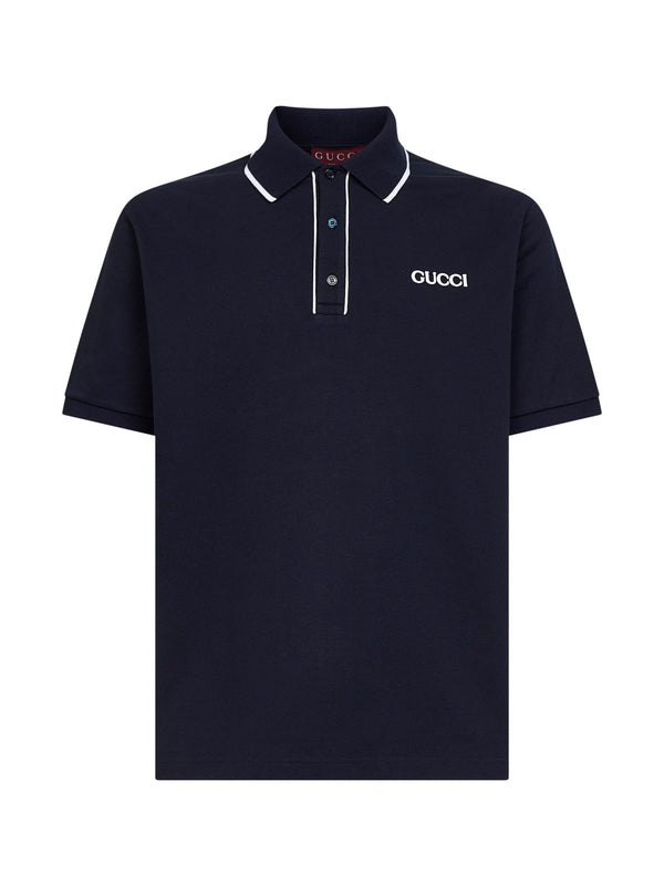 Pique Polo Shirt Navy Blue Cotton