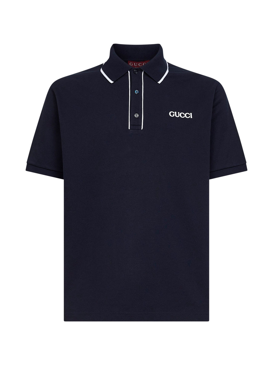Pique Polo Shirt Navy Blue Cotton