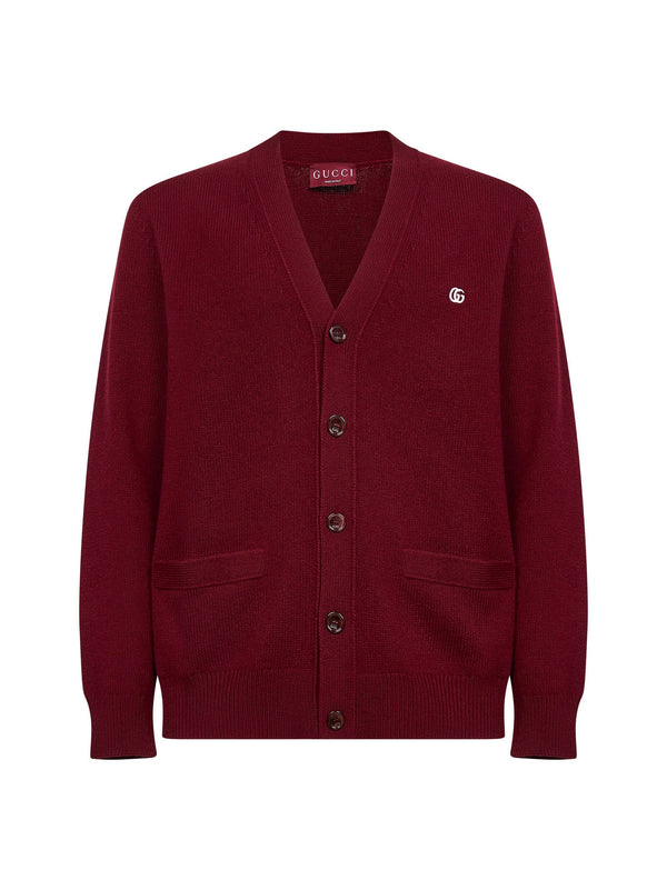 Burgundy Wool And Cashmere Embroidered Cardigan Cardigans