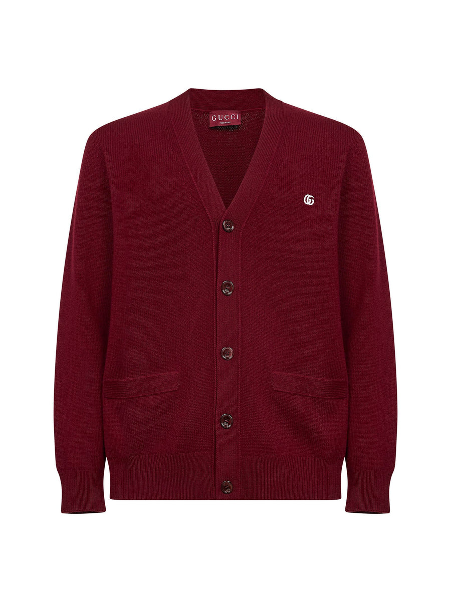 Burgundy Wool And Cashmere Embroidered Cardigan Cardigans